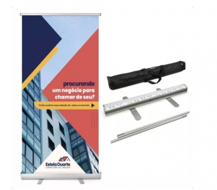 Porta Banner Roll Up Suporte Banner Retrátil 80x200cm Case + LONA