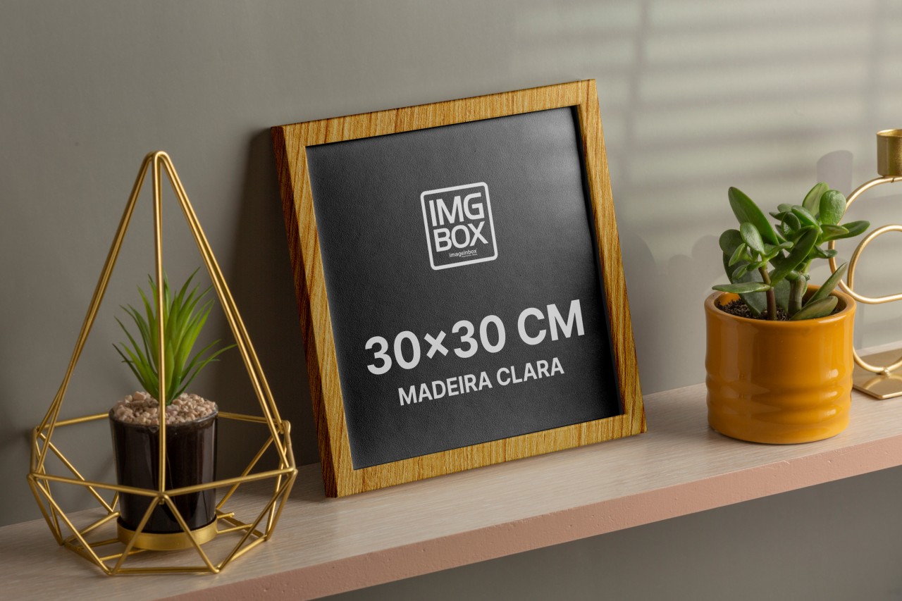 QUADRO 30X30 COM MOLDURA MADEIRA CLARA
