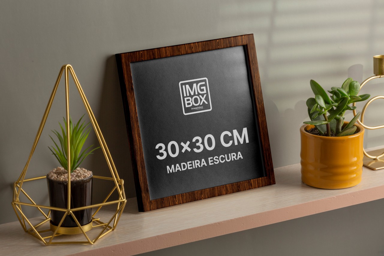 QUADRO 30X30 COM MOLDURA MADEIRA ESCURA